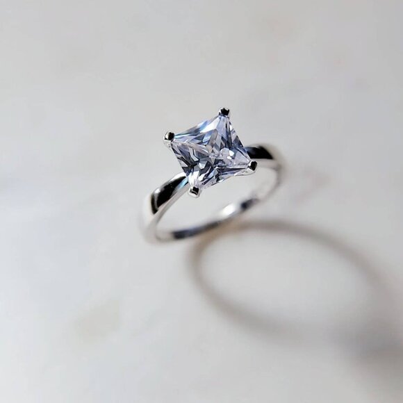 Princess Cut Engagement Ring,Solitaire Ring 1.96 Ct Carat Sterling Silver Bridal - Picture 7 of 8